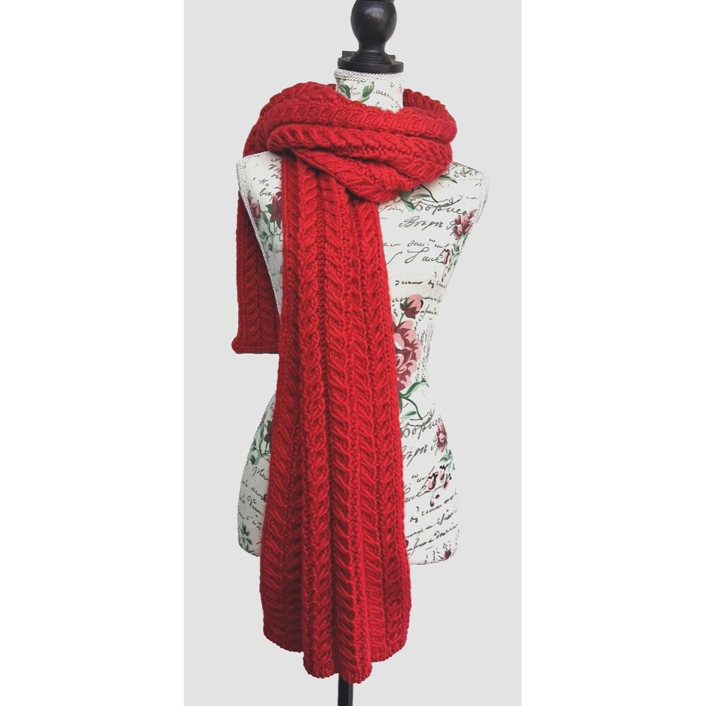 New JC Penney Red Cable Knit Chunky Winter Scarf Women One Size Christmas Winter